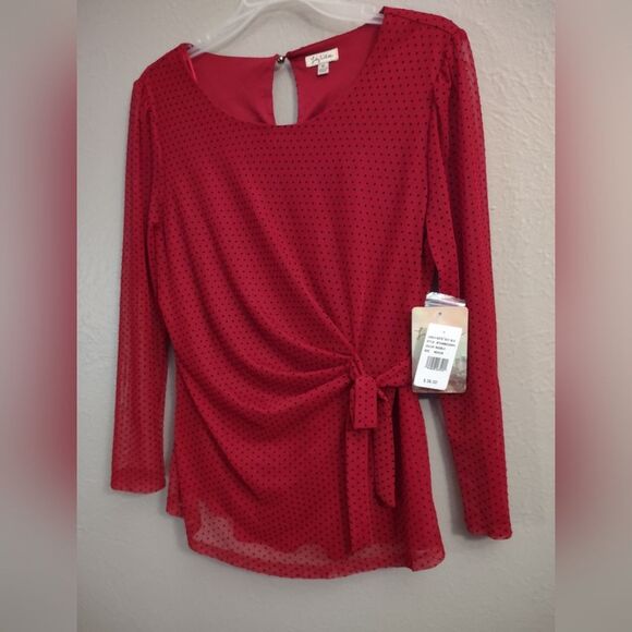 Lily White Red Polka Dot Wrap Tie Blouse Size Medium - Picture 3 of 16